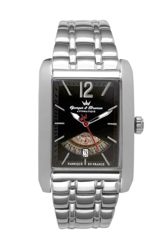 Yonger Silver Stainless Steel Band With Black Dial