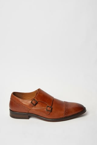 Burton Formal Brown Leather Monk Strap Shoes Mens Standard Width