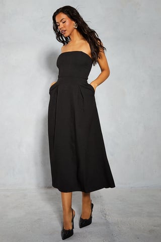 Linen Look Bandeau Maxi Dress