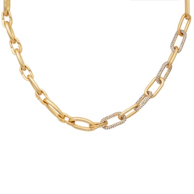 Gold Chunky Pave Link Chain Necklace