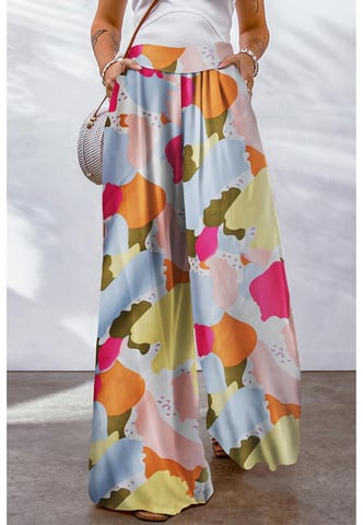 Dames Kleurpalette Print Wijde Pantalons in Multicolor