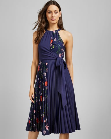 Ted Baker Pritee Hedgerow jurk met plooien, donkerblauw