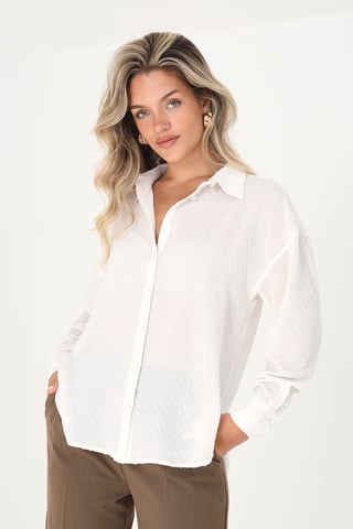 Cream Long Sleeve Dobby Chiffon Shirt
