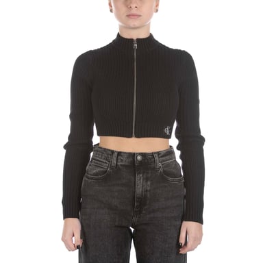 Calvin Klein Badge Cropped Rits Trui Zwart