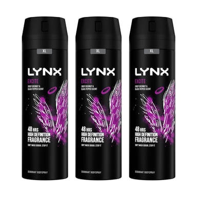 Lynx XL 48-H High Definition Fragrance Excite Body Spray Deodorant 3 Pack, 200ml
