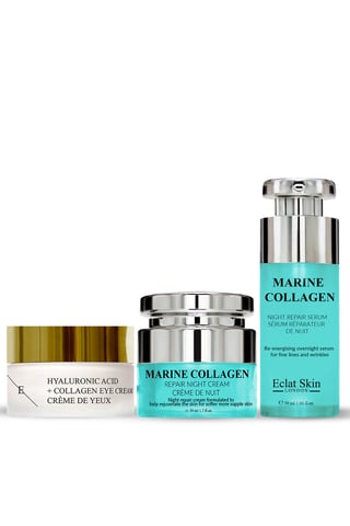Marine Collagen Nachtcrème 50ml + Hyaluronzuur + Collagen Pro Age Oogcrème + Marine Collagen Night Repair Serum 30ml