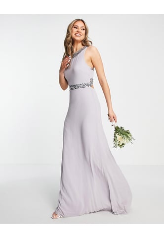 TFNC embellished chiffon maxi dress in grey - LGREY