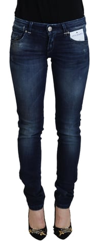 Acht Dames Blauwe Katoenen Lage Taille Slanke Fit Casual Denim Jeans