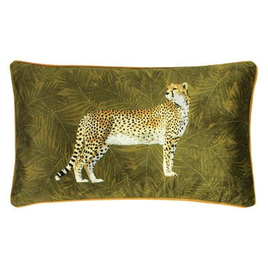 Paoletti Cheetah Forest Velours Kussen met Piping en Verenvulling