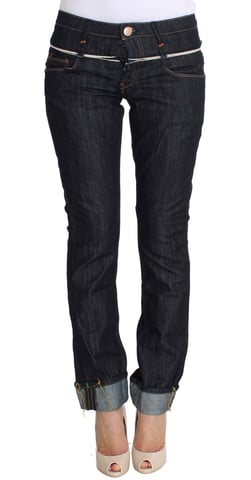 Acht Dames Blauwe Denim Katoenen Broeken Recht Model Jeans