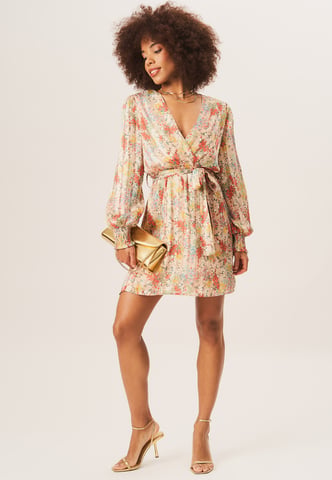 Multikleurige gestreept chiffon jacquard mini-wikkeljurk