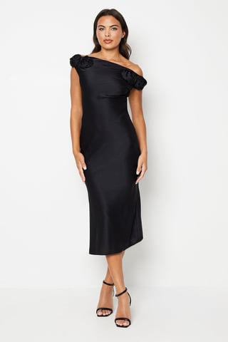 Rose Shoulder Bias Cut Midi Dress