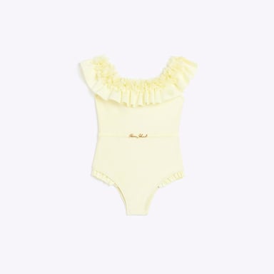River Island Girls Swimsuit Yellow 3D Flowers