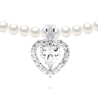 Necklace Row of Real Cultured Freshwater Pearls Semi Round 5-6 mm