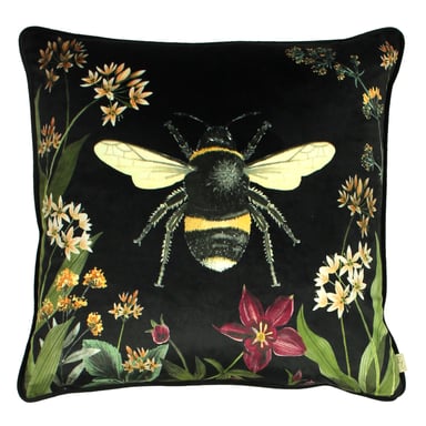 Evans Lichfield Midnight Garden Bee Piped Floral Square Cushion Cover