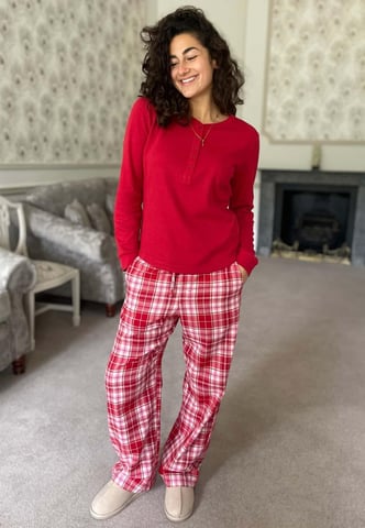 GAP Womens Pyjama Flanellen Slaapset in Rood ruitpatroon