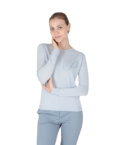 Crown Of Edinburgh Cashmere Lange Mouw Art 004 Lichtblauwe Letter P