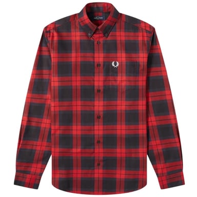 Fred Perry M9537 842 Oxford Bold Tartan rood casual overhemd