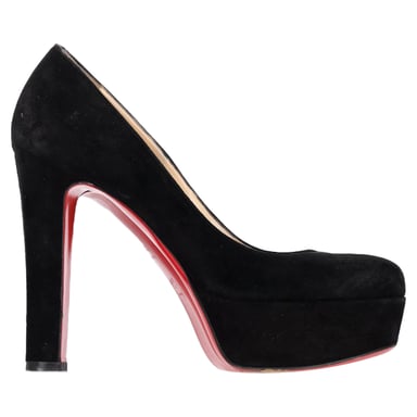 Christian Louboutin Ronde Neus Chunky Hak Platform Hakken in Zwart Suède