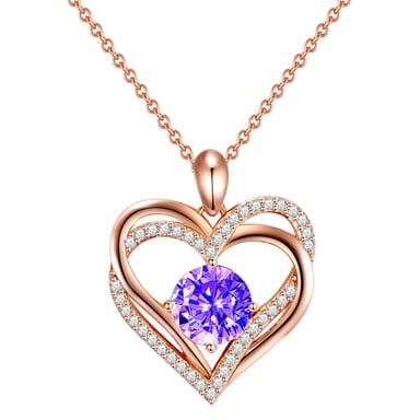 Necklace with pendant sterling silver rose gold embellished with swarovski crystals® violet zirconia Rafaela Donata