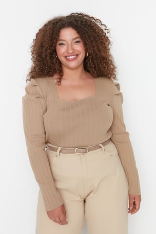 Trendyol Dames Ballonmouwen Bodycone Rechte Plus Size Blouse