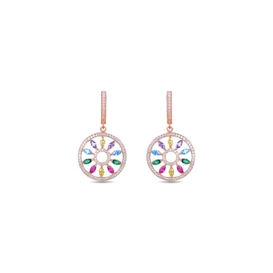 Luxenter oorbellen met catalaanse mobel sluiting gemaakt van 925 sterling zilver en veelkleurige zirkonia met 18kt roségoud vergulde afwerking