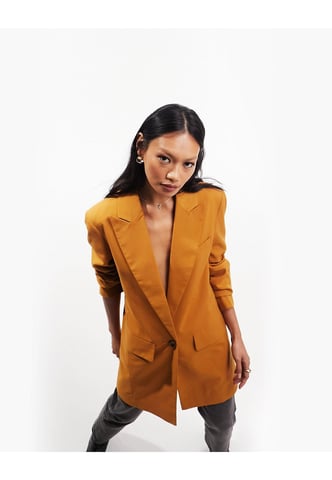 ASOS DESIGN new perfect long line shape blazer in honey brown