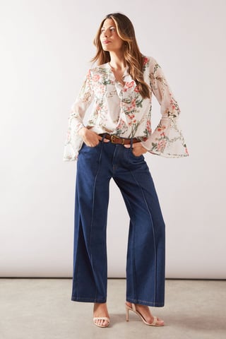 Floral Lace Trim Ruffle Blouse