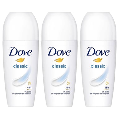 Dove Classic Roll On Anti-Perspirant up to 48H of Sweat & Odour Protection, 3x50ml