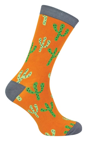 Heren Cactus Sokken | Mr Heron | Noviteit Kleurige Grappige Plant Geprinte Bamboosokken | Bijzondere Kerstgift voor Hem - Cactussen (Mosterd)