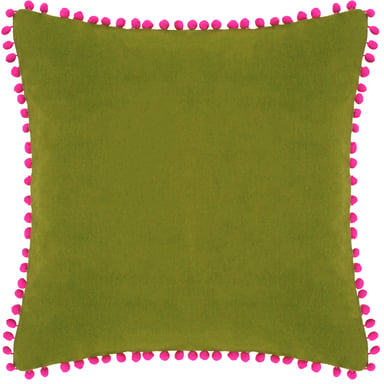 Paoletti Velvet Pom Pom Trimmed Feather Filled Cushion