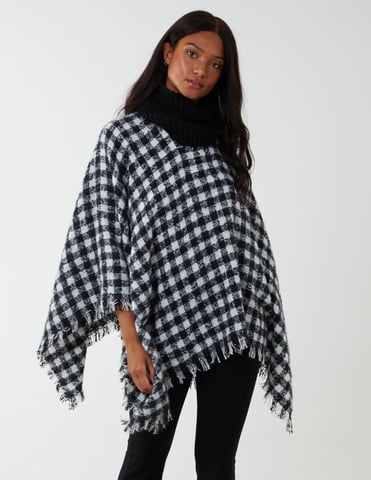Check Roll Neck Poncho