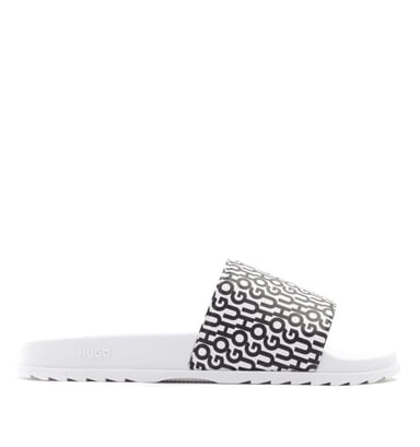 HUGO Match Logo Print Motif Slides - White