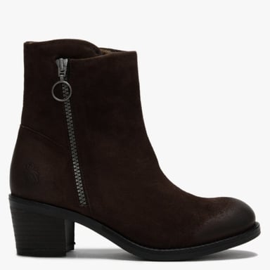 Fly London Zent Suede Block Heel Ankle Boots