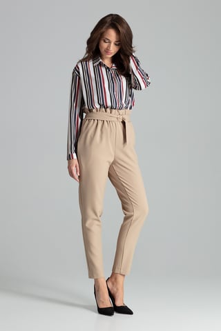 Beige Long Trousers Tapered Down