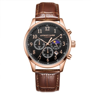 Hand Assembled Anthony James Moonphase Chronograph Rose Black