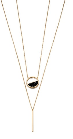Fiorelli Fashion Gold Plated Black Marble Inlay Circle Double Row Necklace 59cm + 5cm