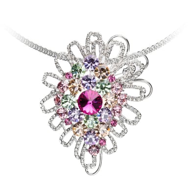 Swarovski - Multicolor Swarovski Crystal Elements Necklace Brooch and Silver Plated