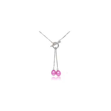 Ketting met zilveren basis en dubbele roze zoetwaterparel