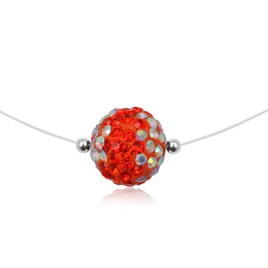 Ketting met onzichtbaar nylon draad en hanger van 925 zilver met rode kristallen kraal