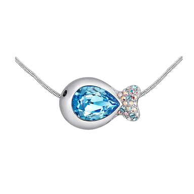 Swarovski - Blue Swarovski Crystal Elements and Rhodium Plated Fish Necklace