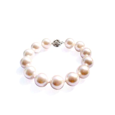 Armband met 12 mm grote, witte imitatieparels van synthetisch parelmoer