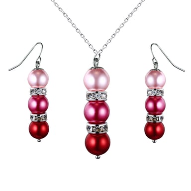 Set van een hanger en oorbellen met roze parels en kristallen