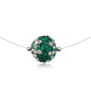 Onzichtbare nylon ketting met groene kristalkralen en zilver (925)