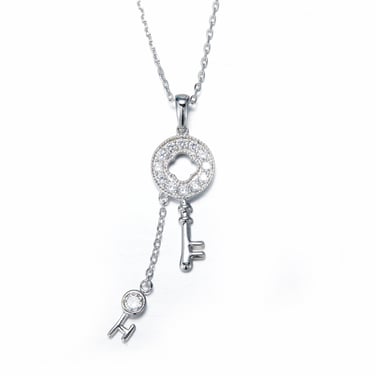 Swarovski - White Swarovski Crystal Elements Key Pendant and Rhodium Plated