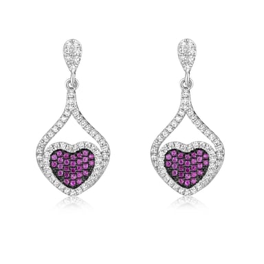 Swarovski - Hartvormige oorbellen in 925 zilver met witte en roze Swarovski-zirkoniakristallen