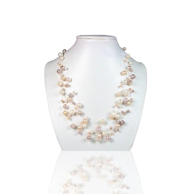 Multicolor Zoetwaterparels 3 rijen Dames Ketting en Zilveren Sluiting