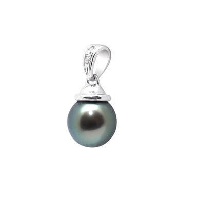 Hanger van sterlingzilver (925/1000) met zwarte Tahitiaanse parel en diamanten