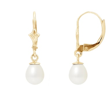 375/1000 geelgouden oorbellen met witte zoetwaterparels