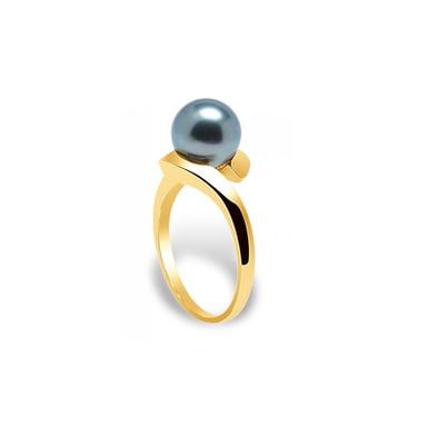375/1000 geelgouden bangle-ring met zwarte Tahitiaanse parel